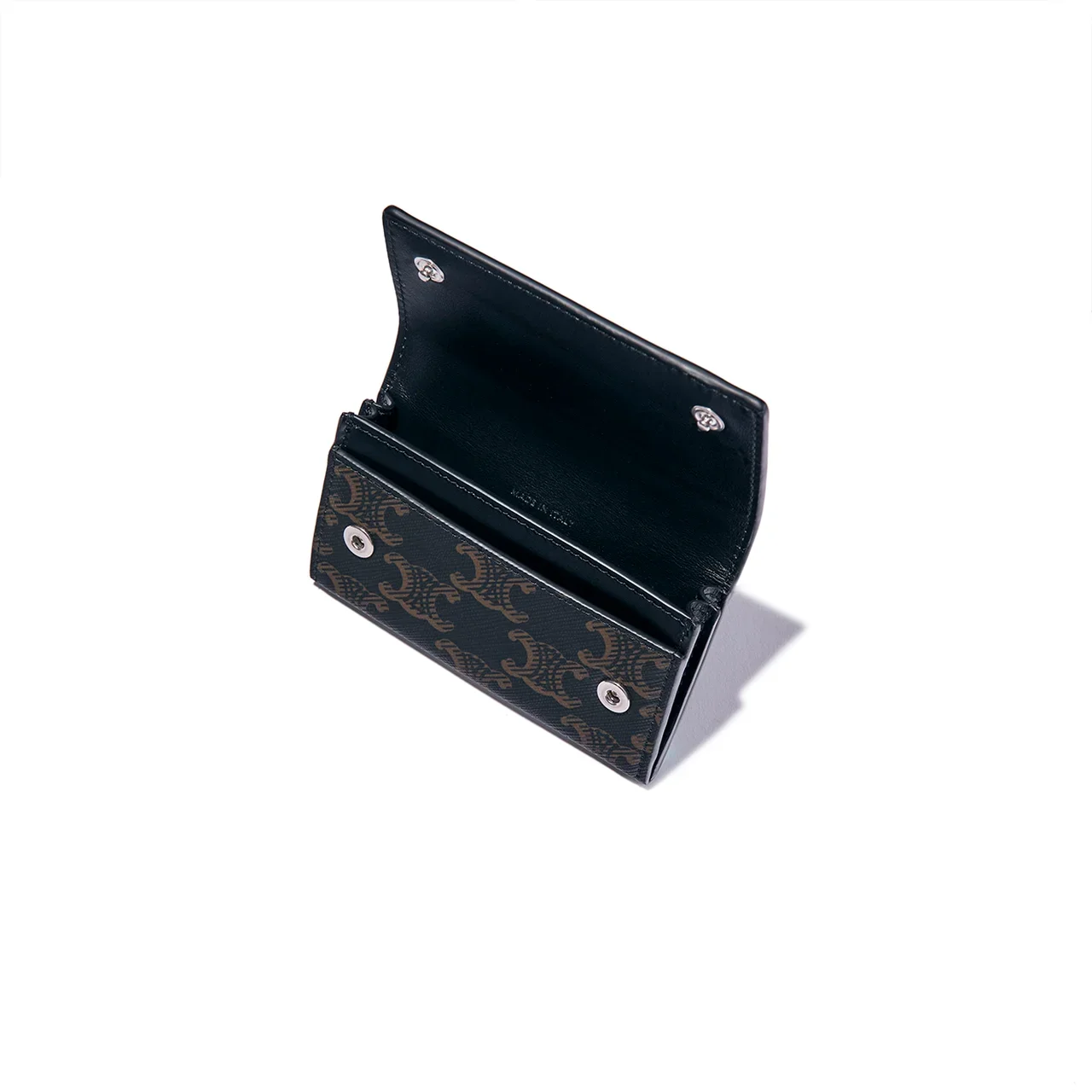 CELINE｜POCKET CARD HOLDER IN BLACK TRIOMPHE CANVAS AND CALFSKIN