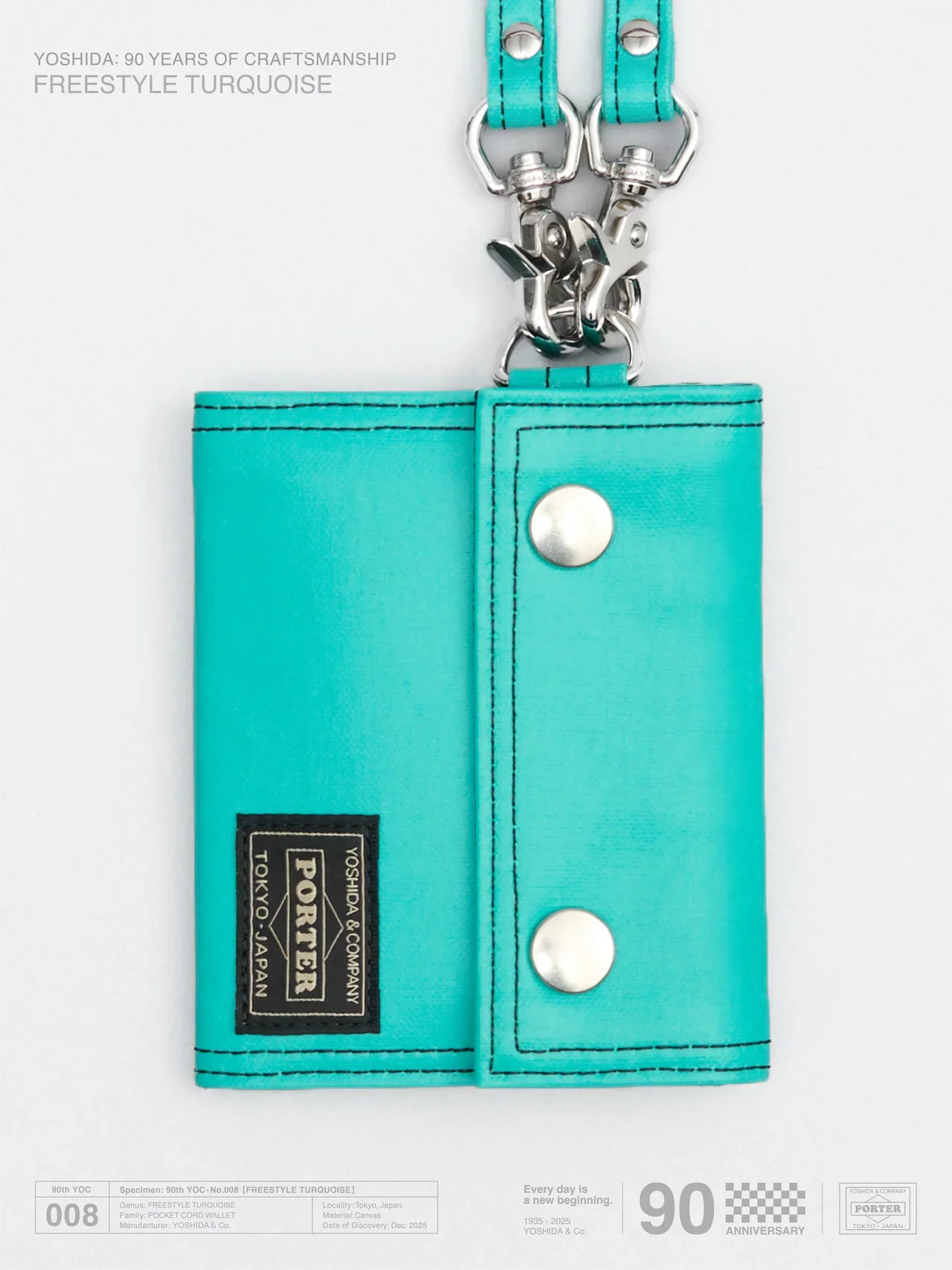 【大人のポーター】「FREE STYLE」シリーズから登場した限定カラー「ターコイズ」の「POCKET CORD WALLET」