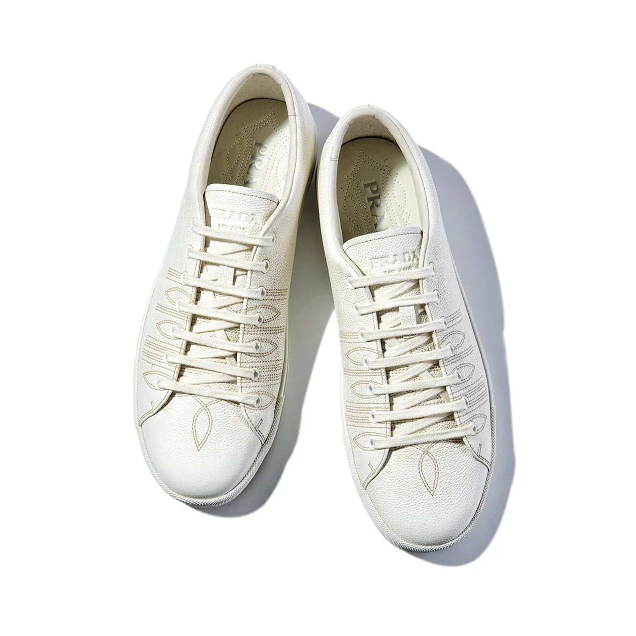 PRADA|Aged-effect leather sneakers