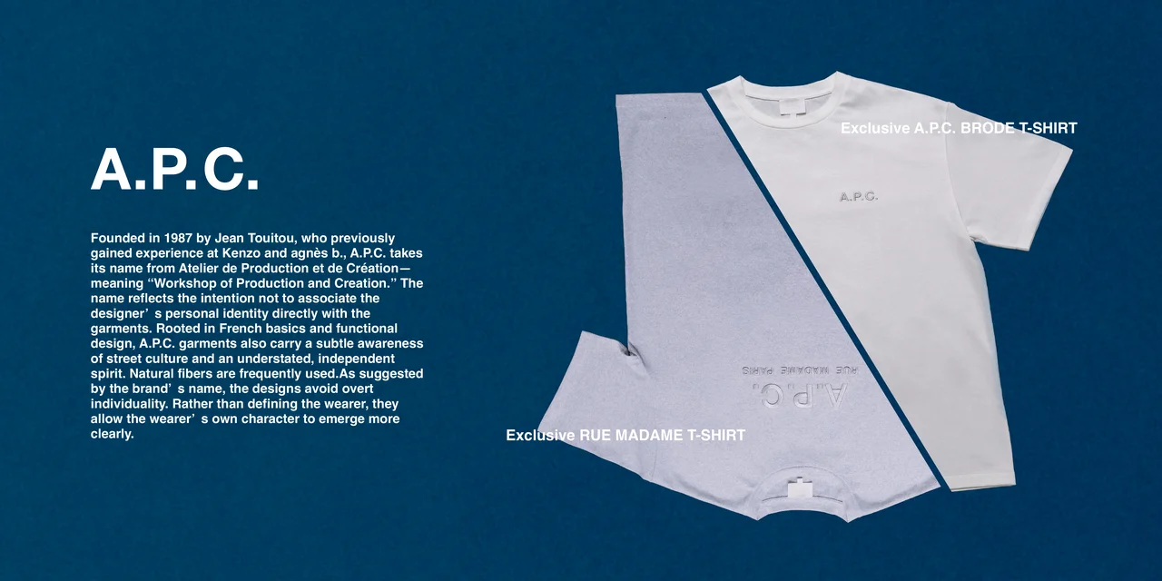 アー・ペー・セーにフリークスストアが別注した2型の刺繍ロゴTシャツ