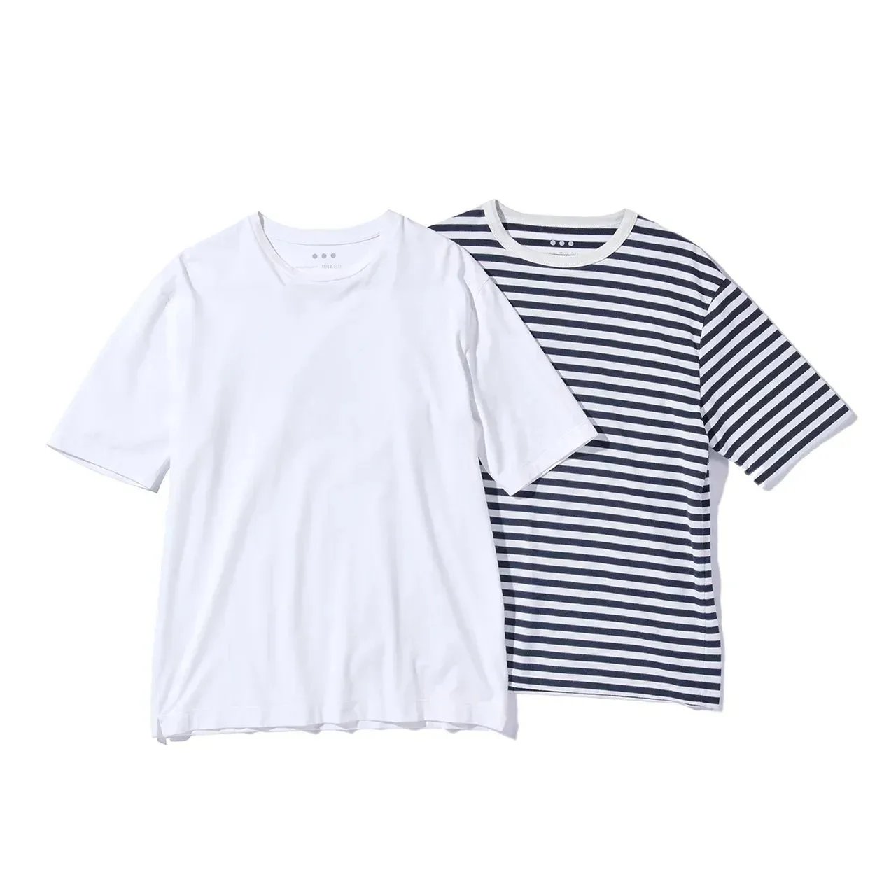 three dots｜Powdery cotton border s/s T・border polo・s/s crew T