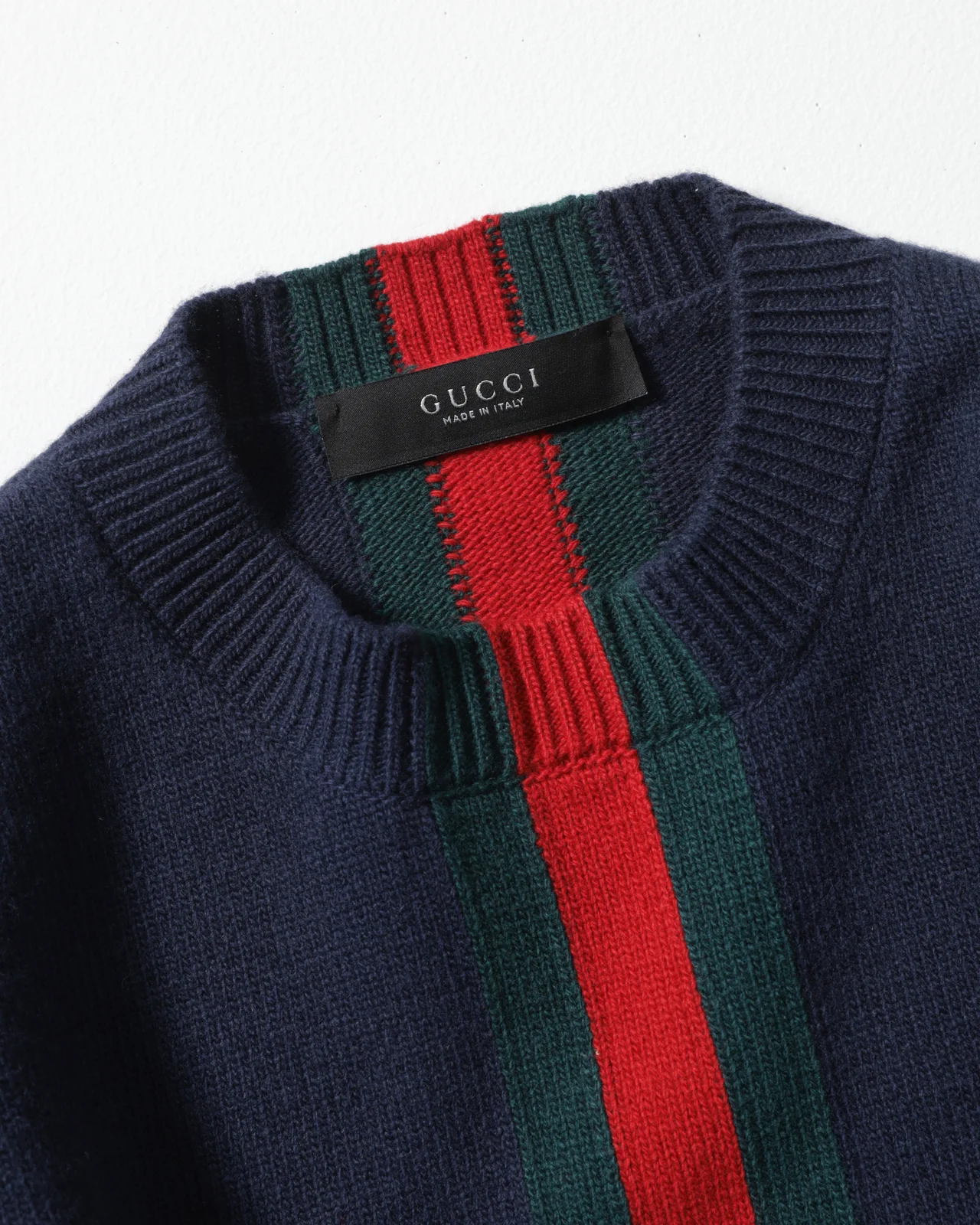 GUCCIのウェブ ストライプ ファインウール ニット セーター 襟