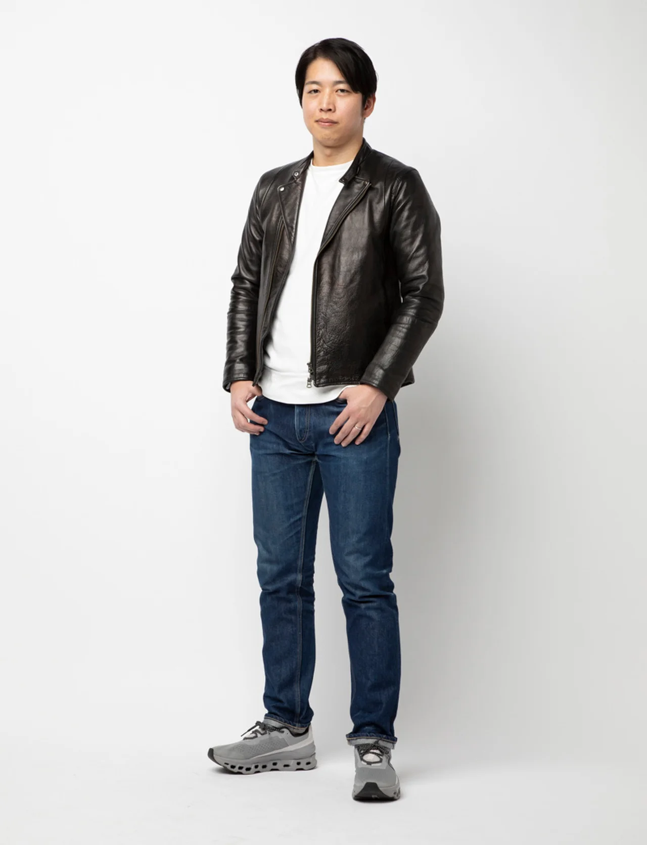 40代男性におすすめのレザージャケットの着こなしスナップ