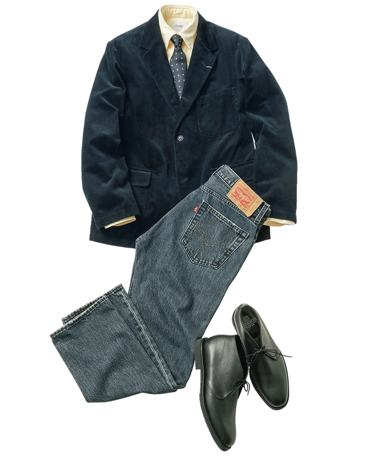 ORBIUMのコーデュロイジャケット、Levi’s®のデニムパンツ