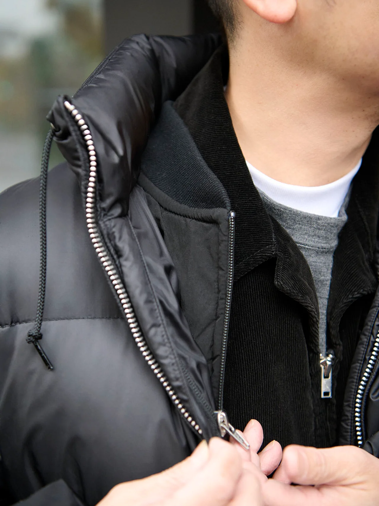 化繊の中綿ベストを合体させて温度調整できるように