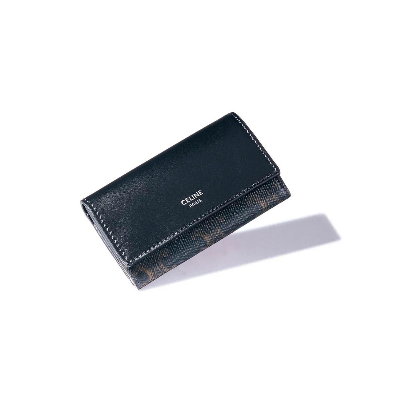 CELINE｜POCKET CARD HOLDER IN BLACK TRIOMPHE CANVAS AND CALFSKIN