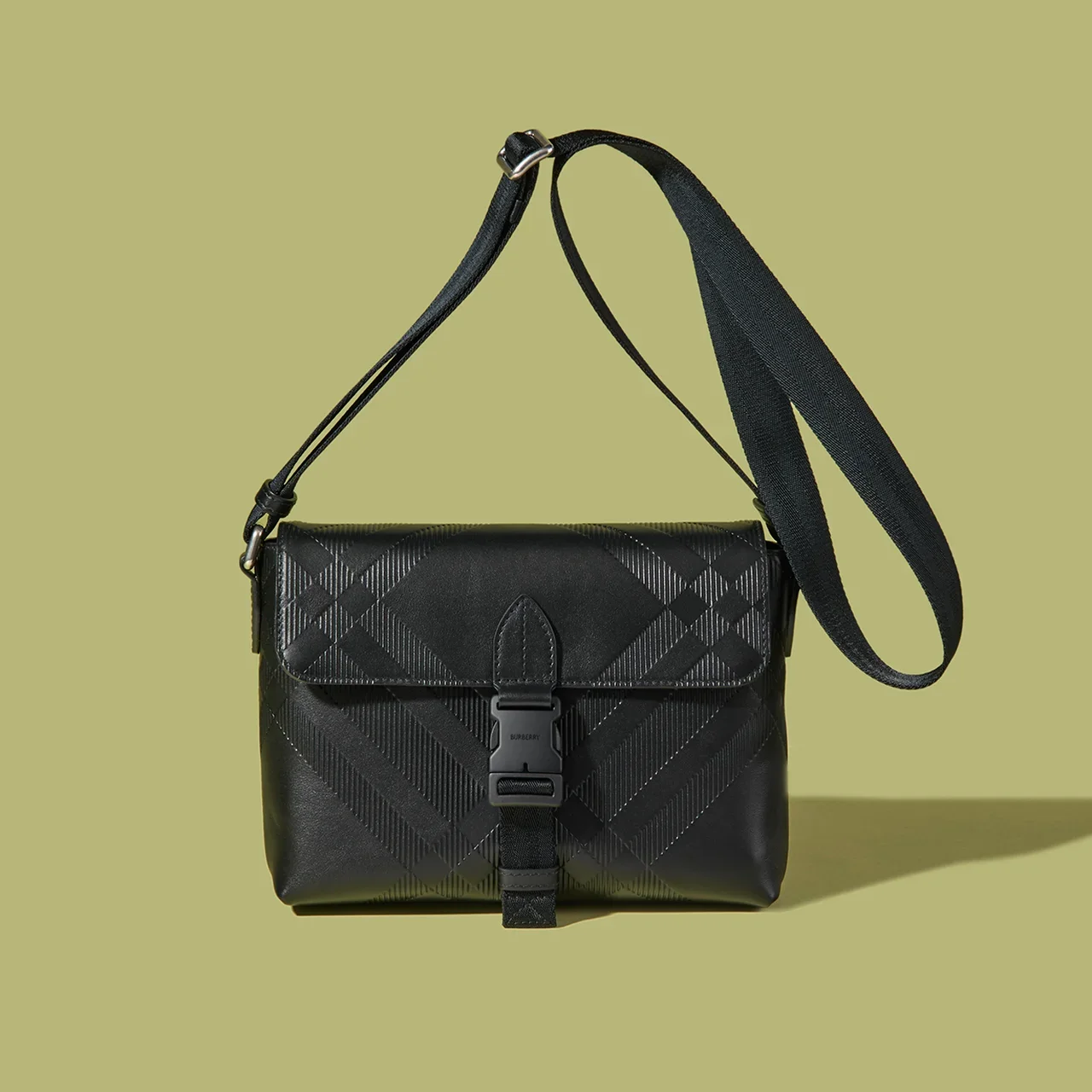 BURBERRY｜Small Embossed Check Buckled Messenger Bag