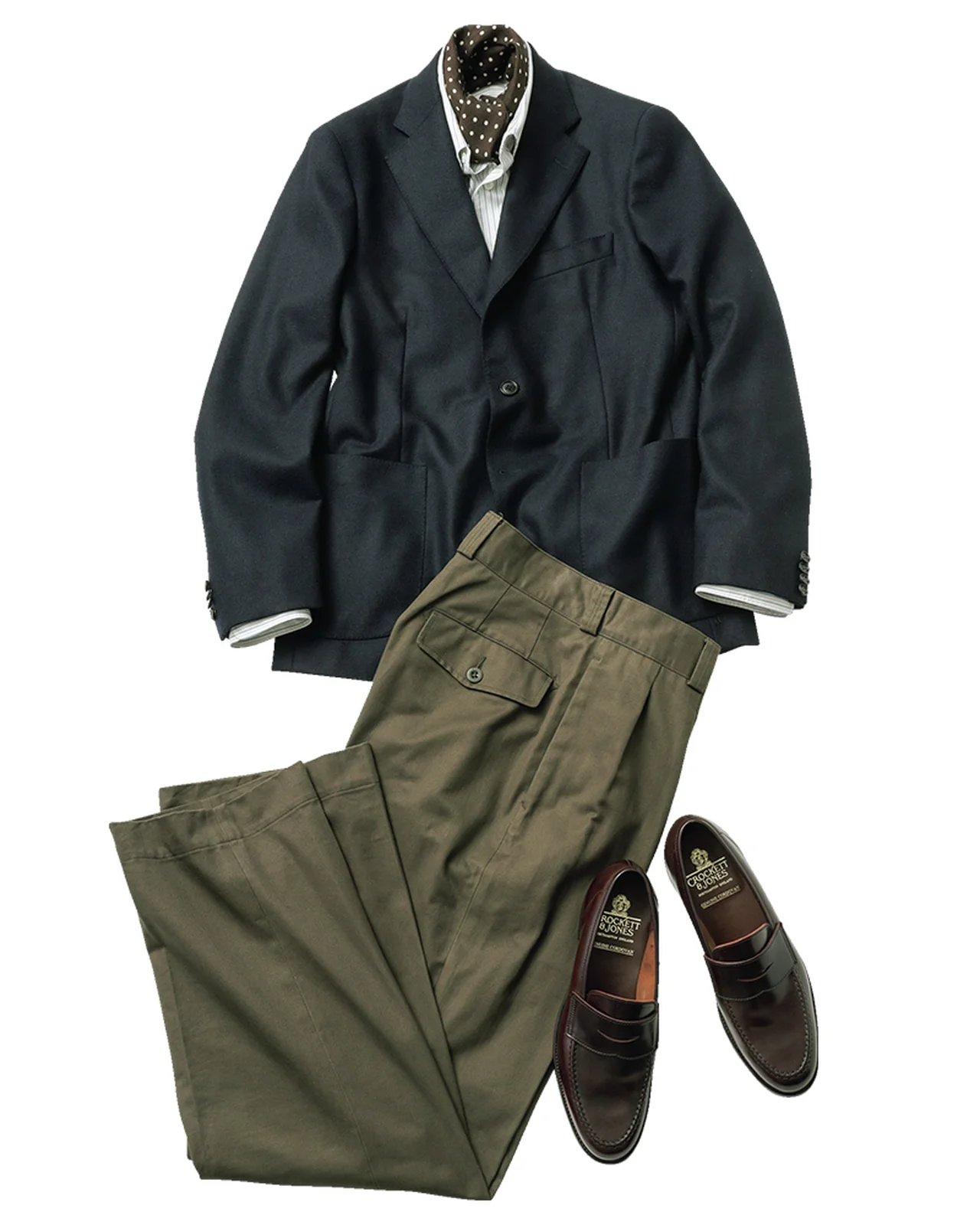 Belvestのフランネルジャケット、Tangentのチノパンツ