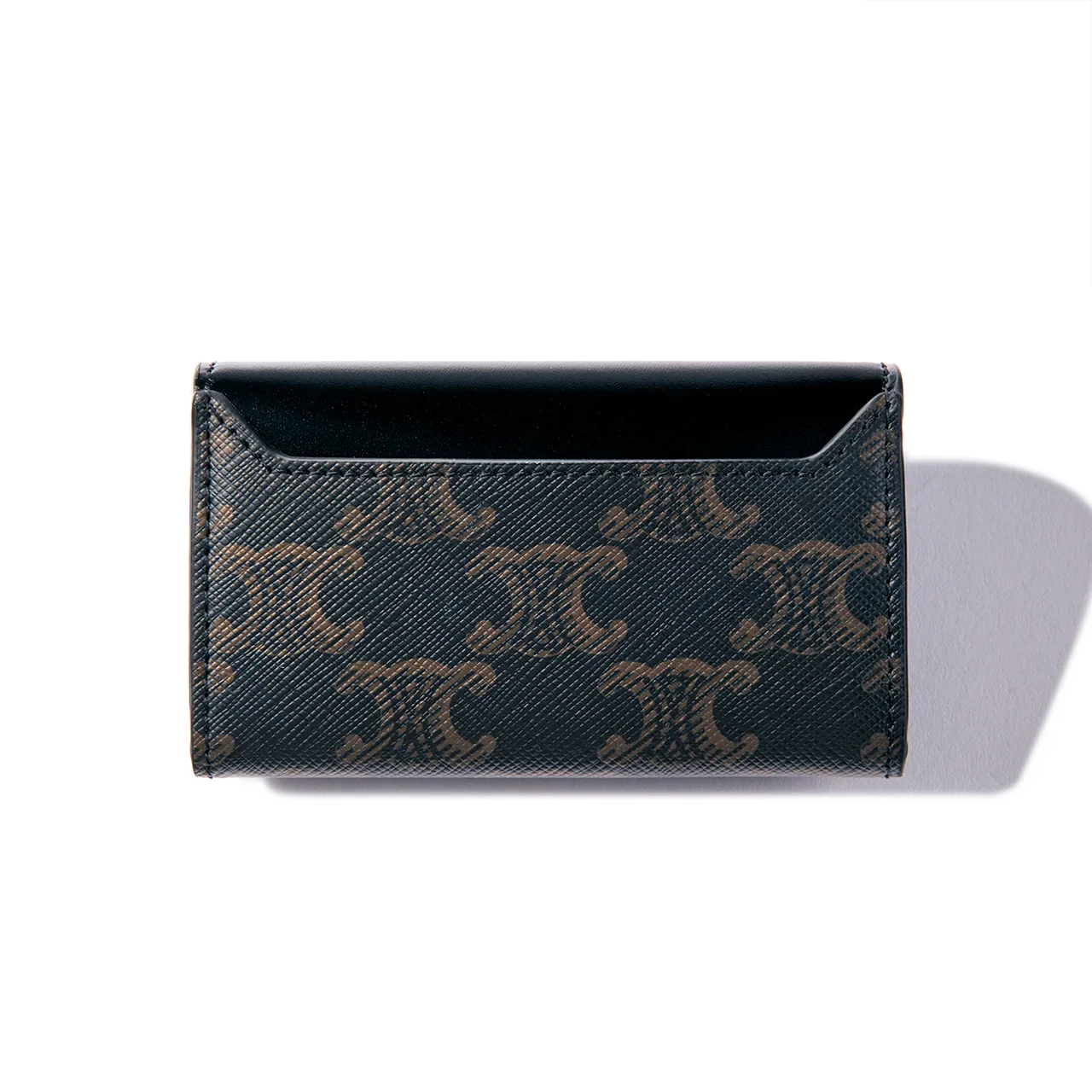 CELINE｜POCKET CARD HOLDER IN BLACK TRIOMPHE CANVAS AND CALFSKIN