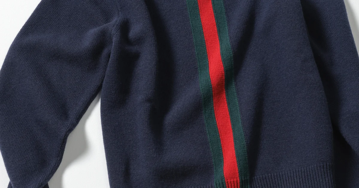 GUCCI グッチ ウェブストライプ ポロニットセーター  ブルー S GUCCI - GUCCI グッチ ウェブストライプ ポロニットセーター ブルー S